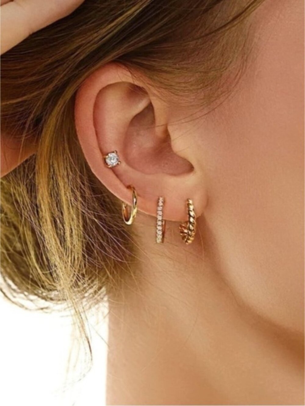 14k Gold Plated Hoop Stud 8pc CZ Earrings Set